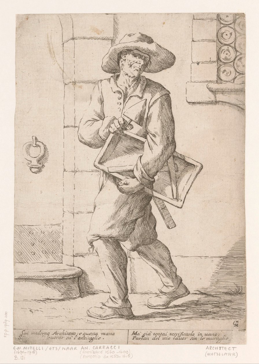 Metselaar door Giuseppe Maria Mitelli (signed by artist)