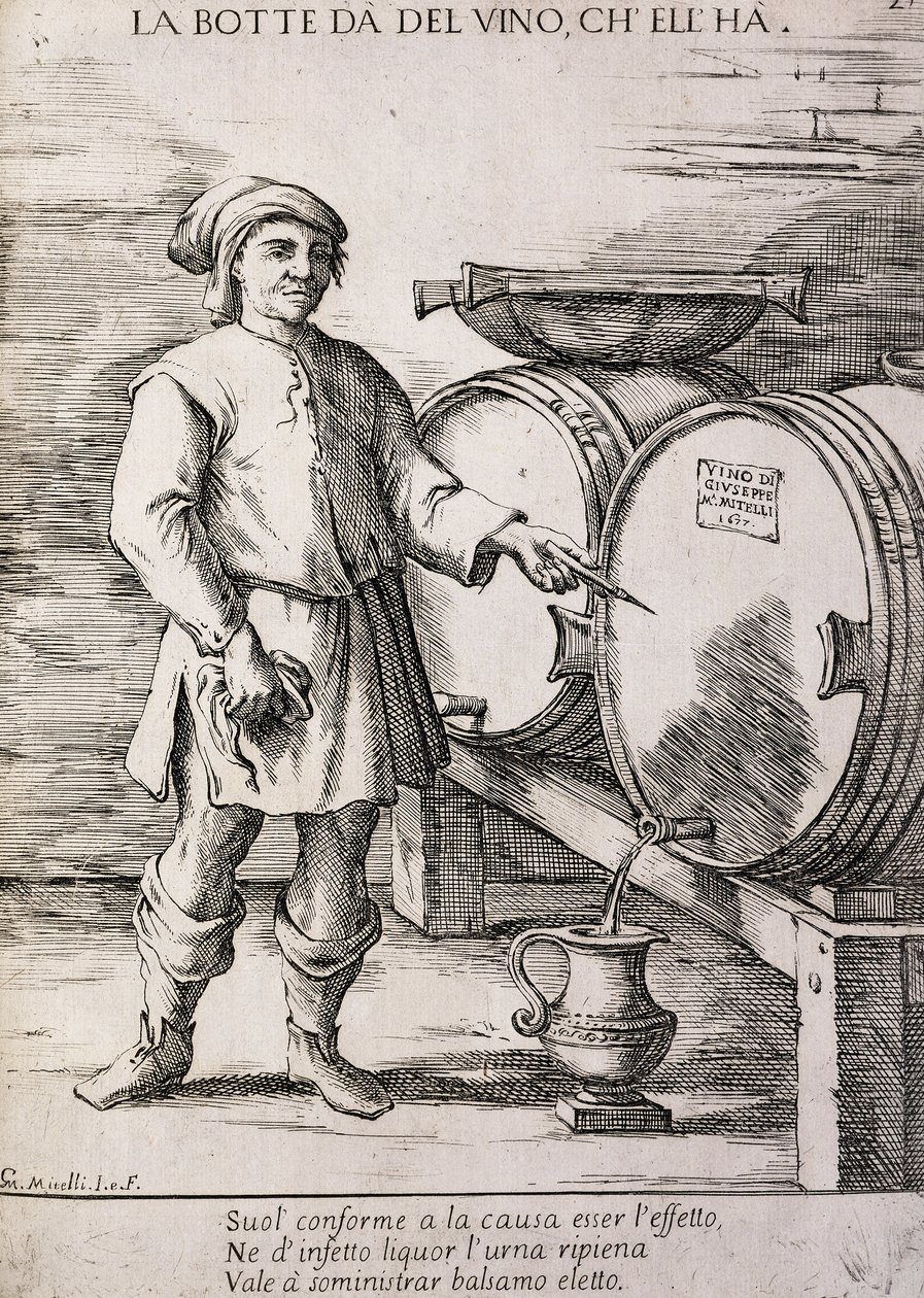Vat geeft wijn die het bevat, Spreekwoord door Giuseppe Maria Mitelli