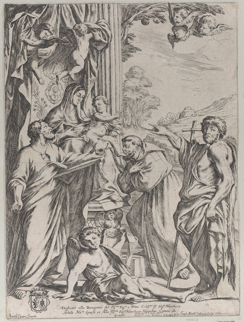 De Maagd op de Troon met drie heiligen, 1668 door Giuseppe Maria Mitelli