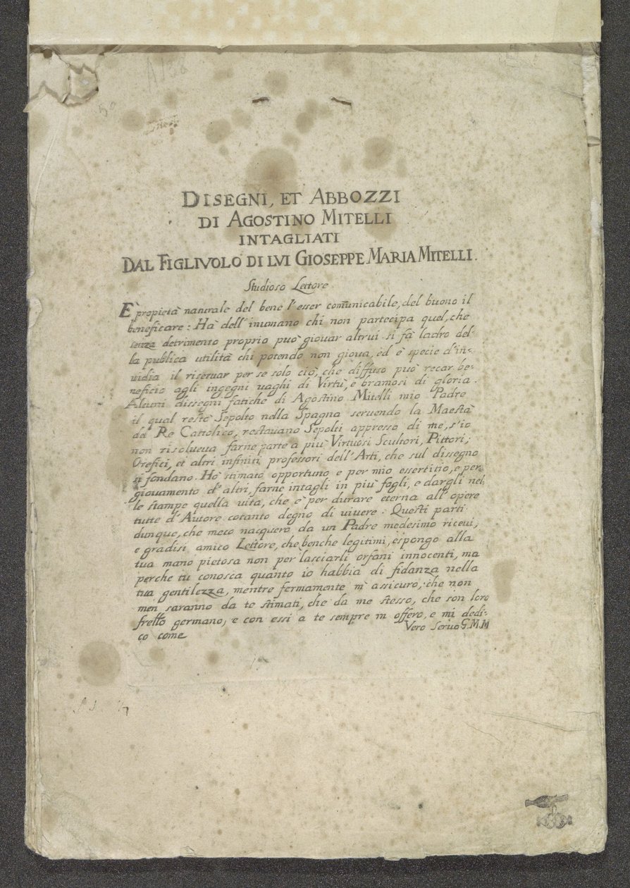 Titelprent met voorwoord en opdracht door Giuseppe Maria Mitelli