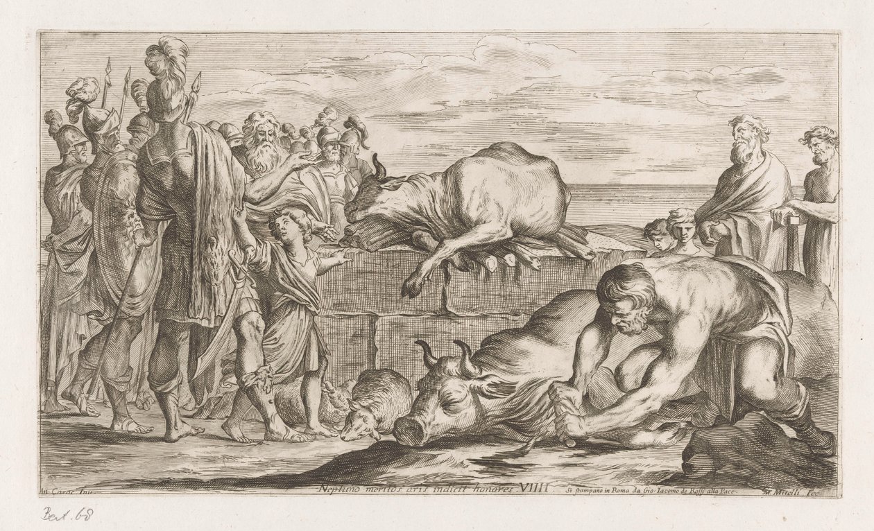 Trojanen offeren dieren aan Neptunus door Giuseppe Maria Mitelli