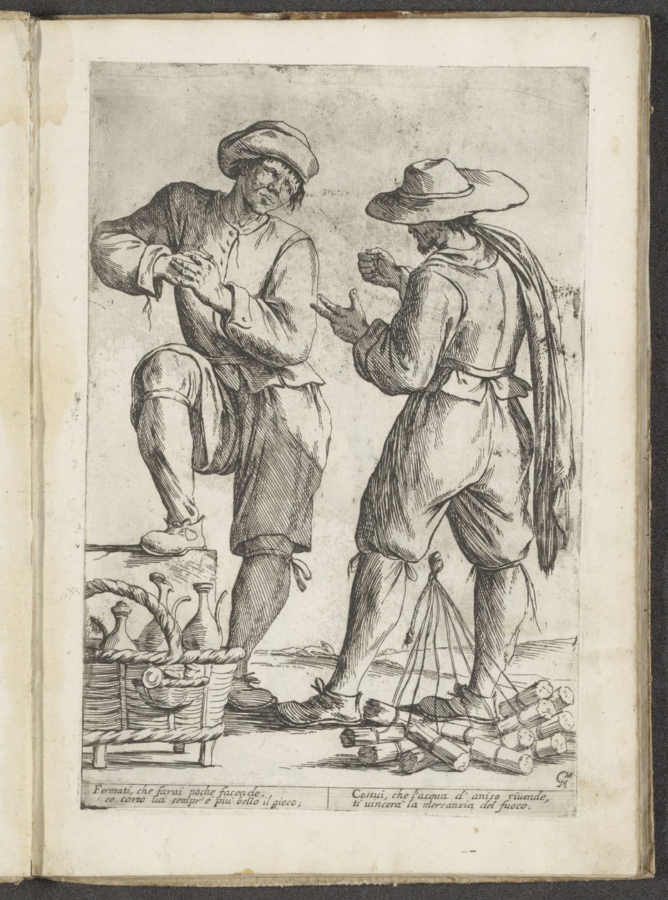 Verkoper van anijslikeur en verkoper van lucifers door Giuseppe Maria Mitelli