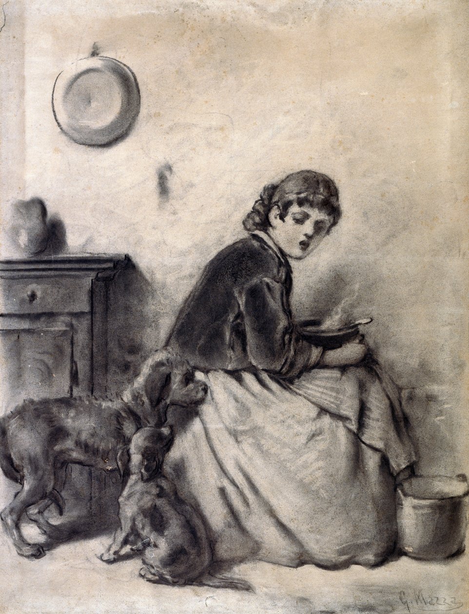 Vrouw met honden door Giuseppe Mazza