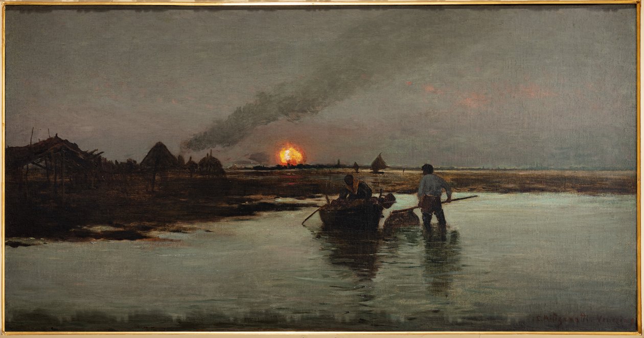 Vissen bij zonsondergang door Giuseppe Miti Zanetti
