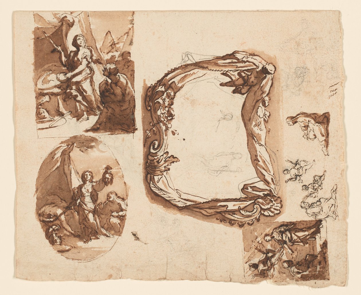 Judith en Holofernes en Andere Studies (recto); Diana en Endymion (verso) door Giuseppe Nicola Nasini
