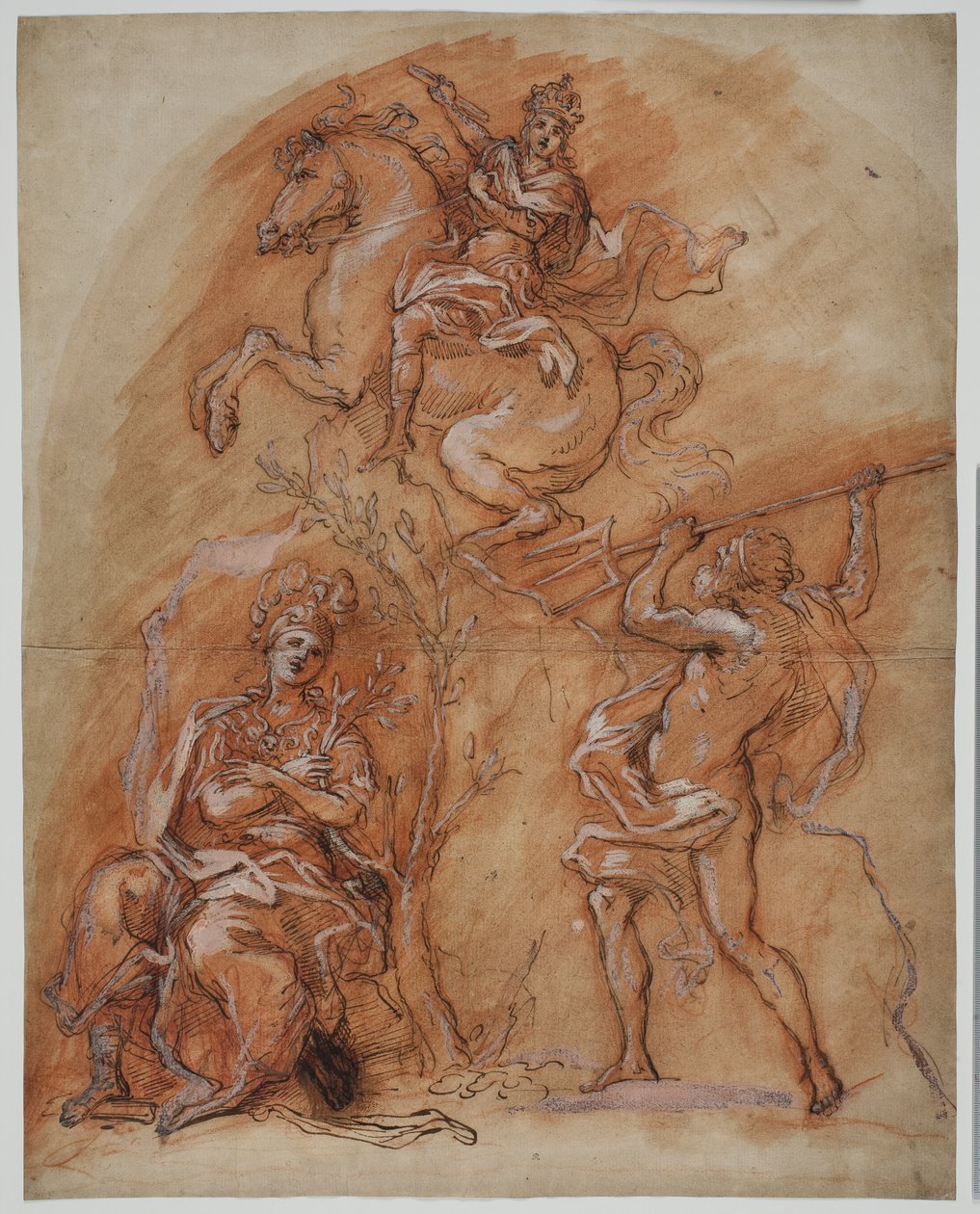 Allegorie met een ruitermonument, Minerva en Neptunus door Giuseppe Passeri