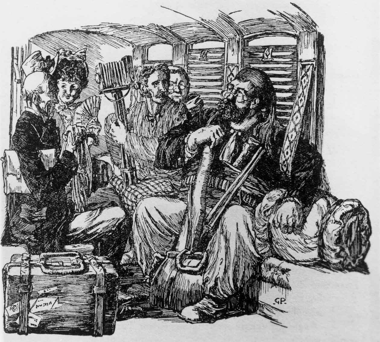 Tartarin in een koets voor Tartarin op de Alpen door Alphonse Daudet, Milaan door Giuseppe Porcheddu