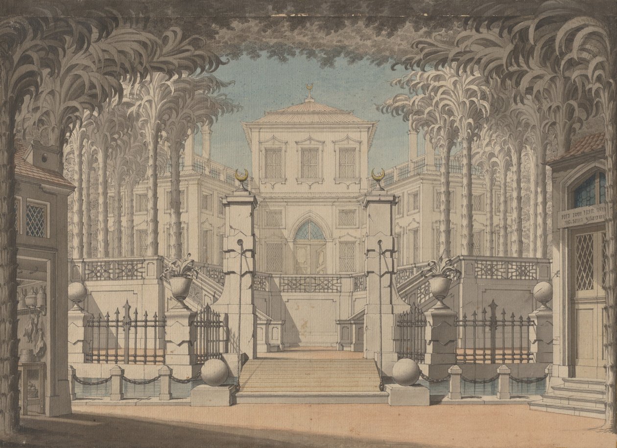 Een Turks paleis (Waarschijnlijk voor Mozarts "Ontvoering uit het Serail") door Giuseppe Quaglio