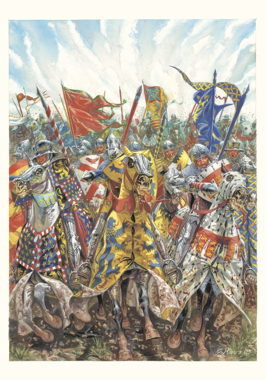 Aanval van de Franse ridders bij de Slag van Azincourt (25 oktober 1415) door Giuseppe Rava