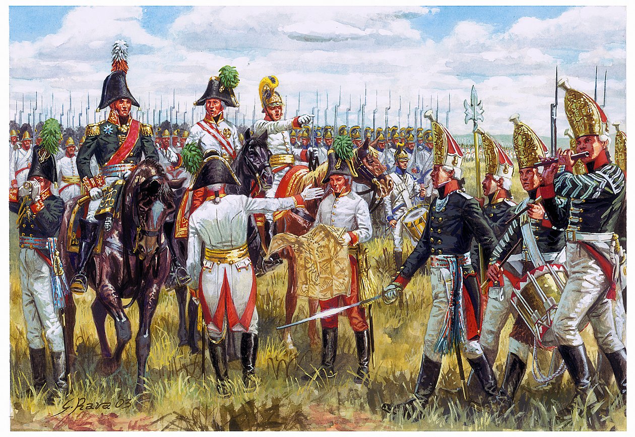 Eerste Keizerrijk: Austro-Russische staf van de Derde Coalitie in 1805 - Illustratie door Giuseppe Rava door Giuseppe Rava
