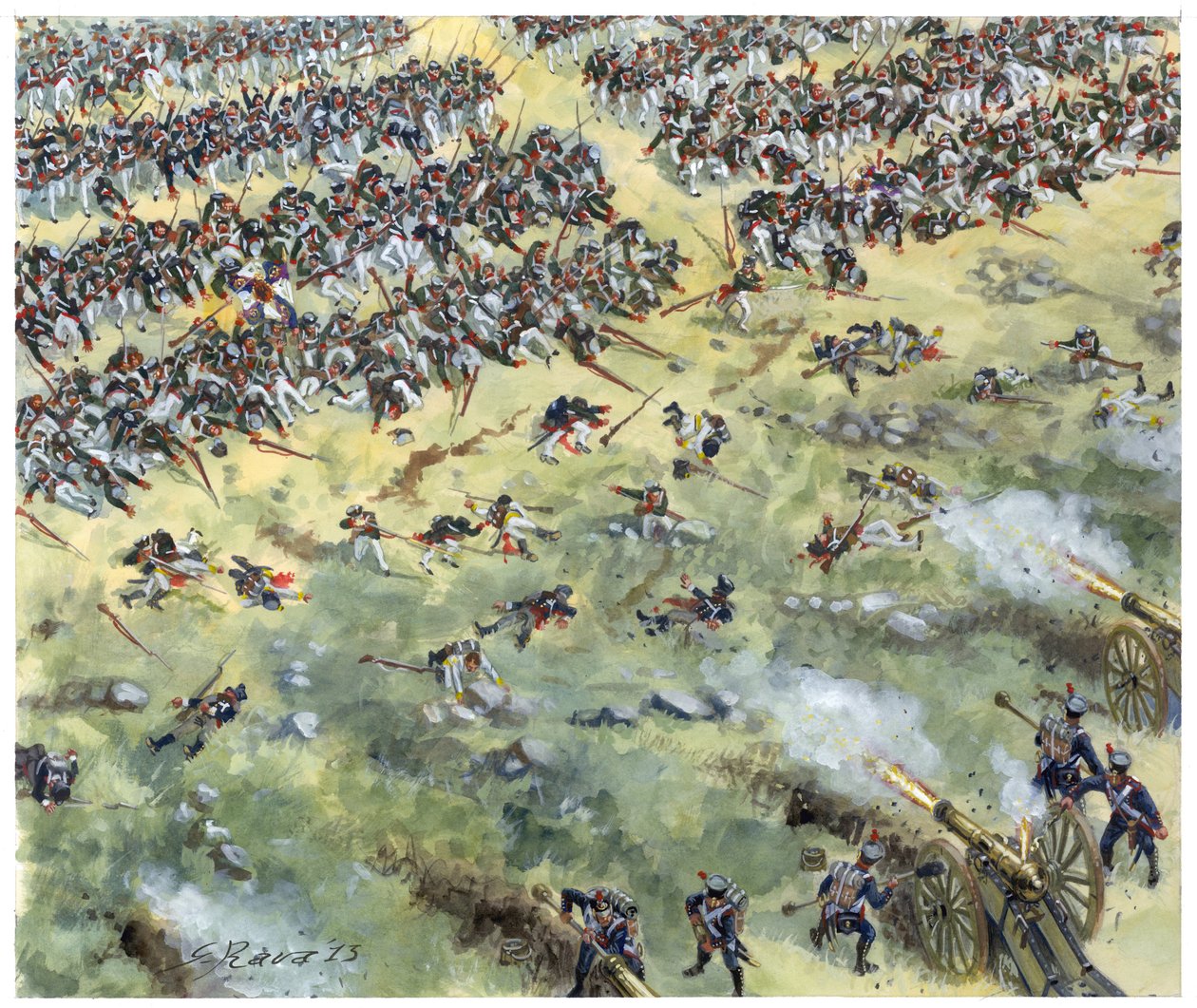 Eerste Keizerrijk, Duitse campagne: Russische infanterie verslagen bij de Slag van Leipzig in oktober 1813 - Illustratie door Giuseppe Rava door Giuseppe Rava