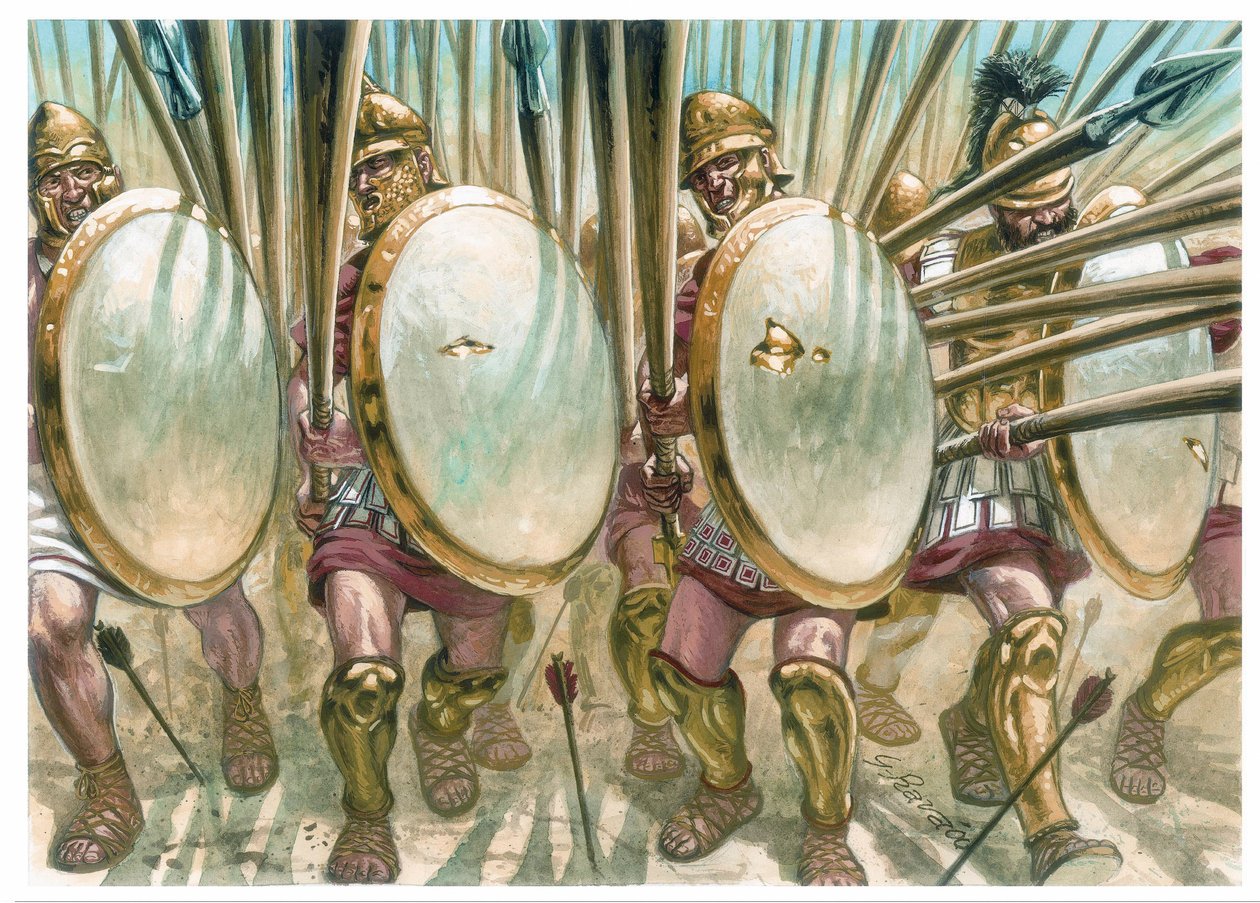 Koninkrijk Macedonië: de aanval van Macedonische phalangisten - Illustratie door Giuseppe Rava door Giuseppe Rava