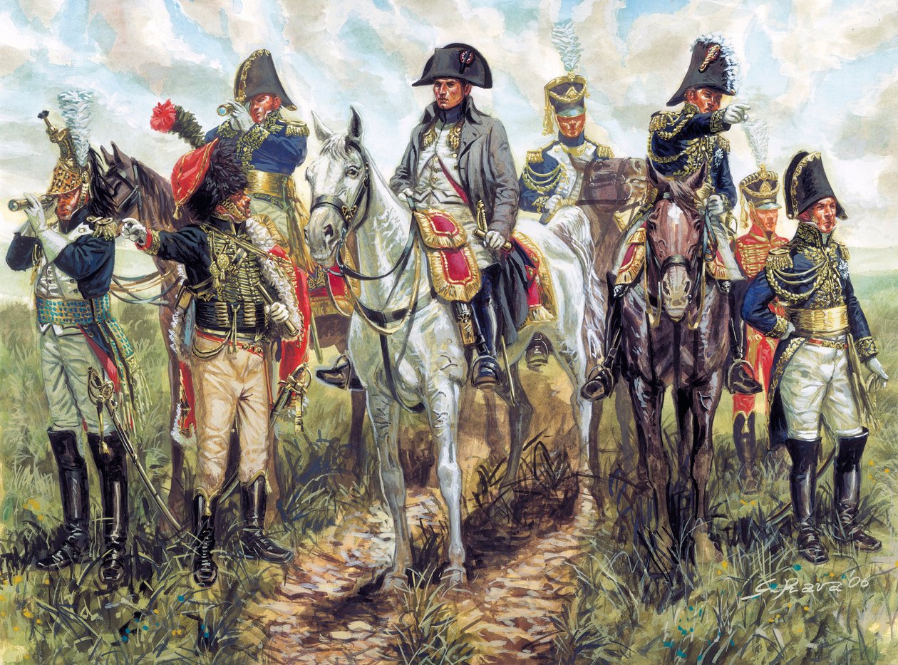Portret van Napoleon I en zijn staf - Illustratie door Giuseppe Rava door Giuseppe Rava