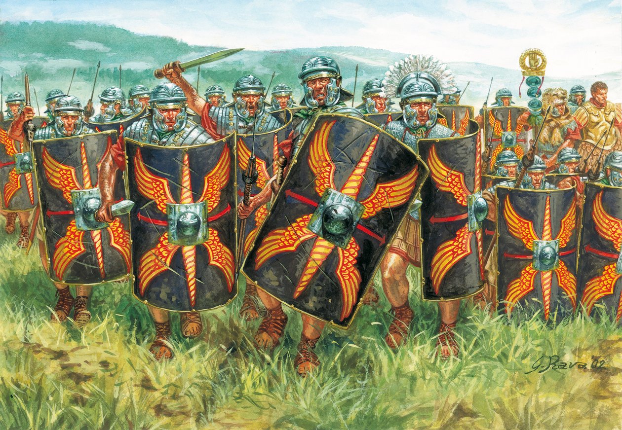 Romeinse oudheid: een groep Romeinse legionairs - Illustratie door Giuseppe Rava door Giuseppe Rava