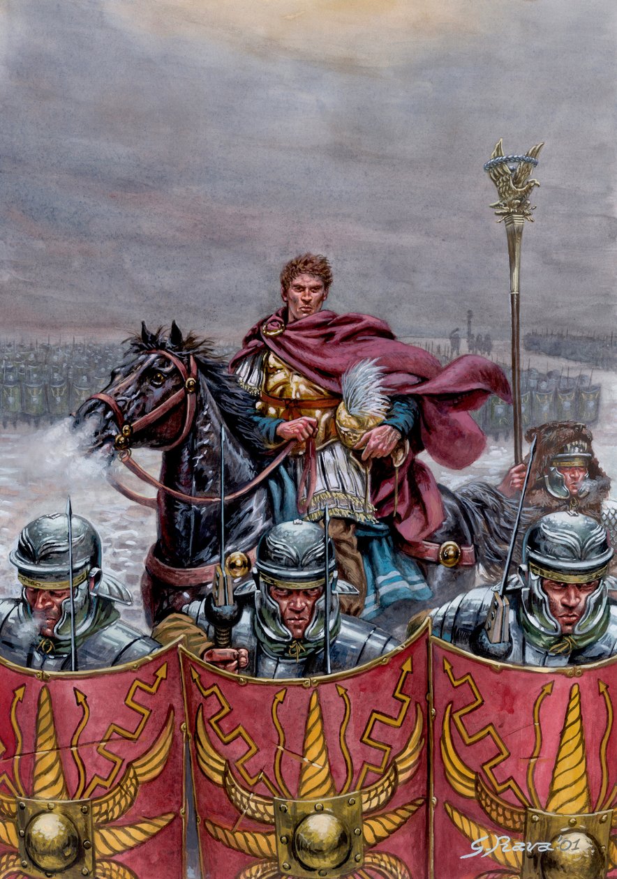 Romeinse Oudheid: Romeins leger bij de Muur van Hadrianus in Schotland, 2e eeuw na Chr. (Illustratie door Giuseppe Rava) door Giuseppe Rava