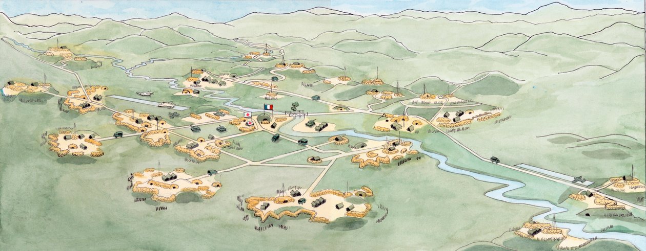 Oorlog van Indochina: Plan van de Slag bij Dien Bien Phu door Giuseppe Rava