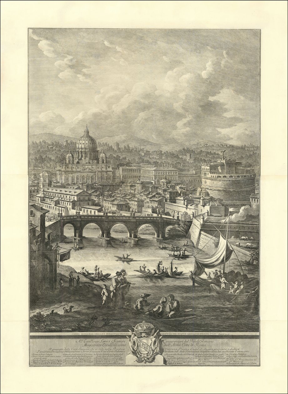 De Prospectus van de Leónische Stad, te zien met de Vaticaanse Basiliek, de Brug en Castel S. Angelo door Giuseppe Vasi