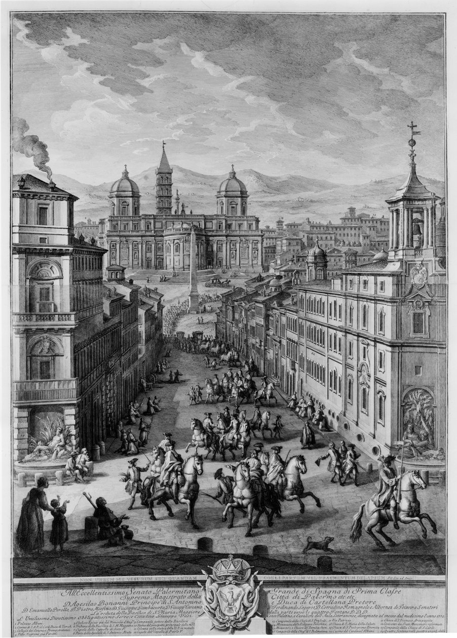 Santa Maria Maggiore vanaf de Piazza delle Quattro Fontane door Giuseppe Vasi