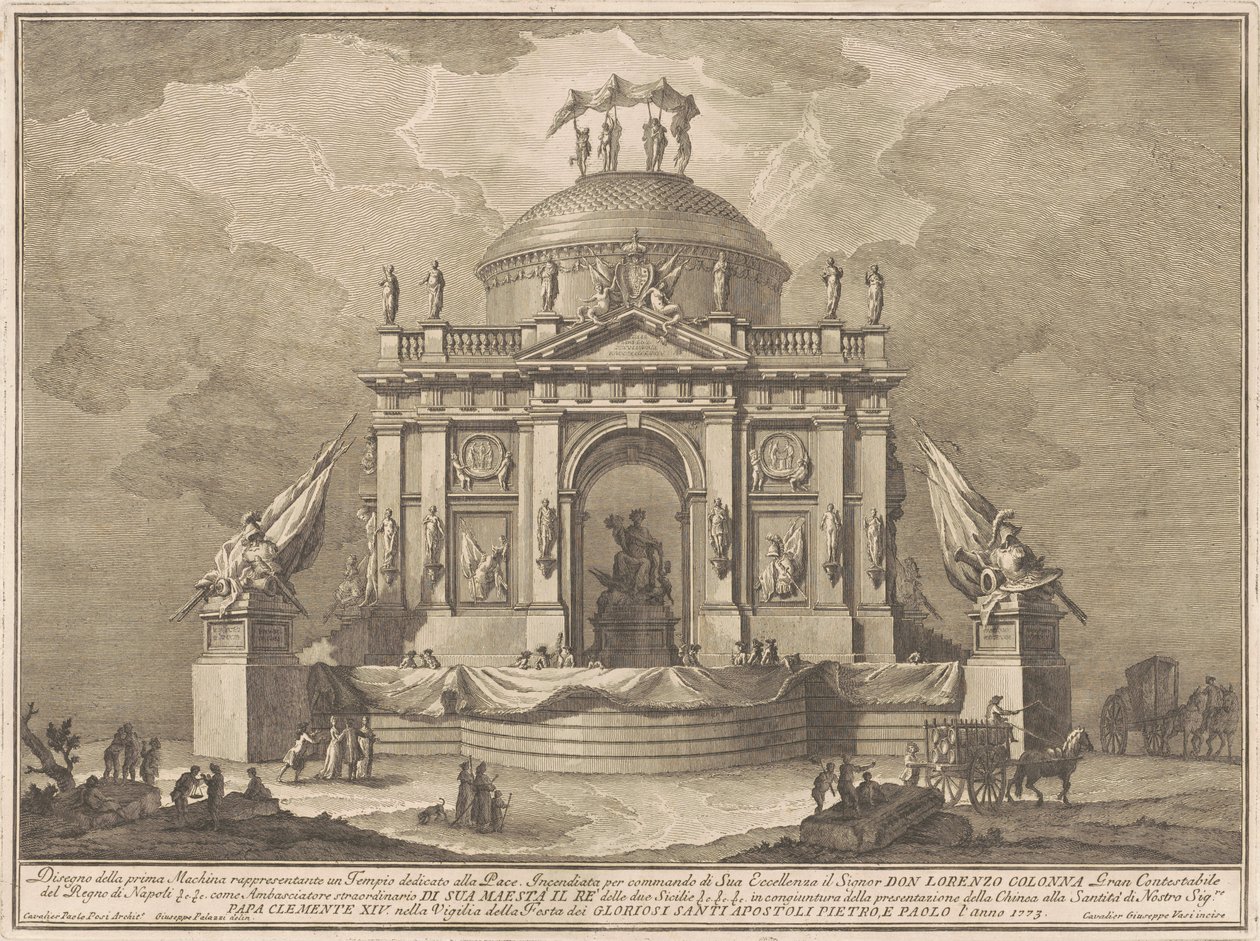 De Prima Macchina voor de Chinea van 1773: De Tempel van Vrede door Giuseppe Vasi, after Giuseppe Palazzi, after Paolo Posi