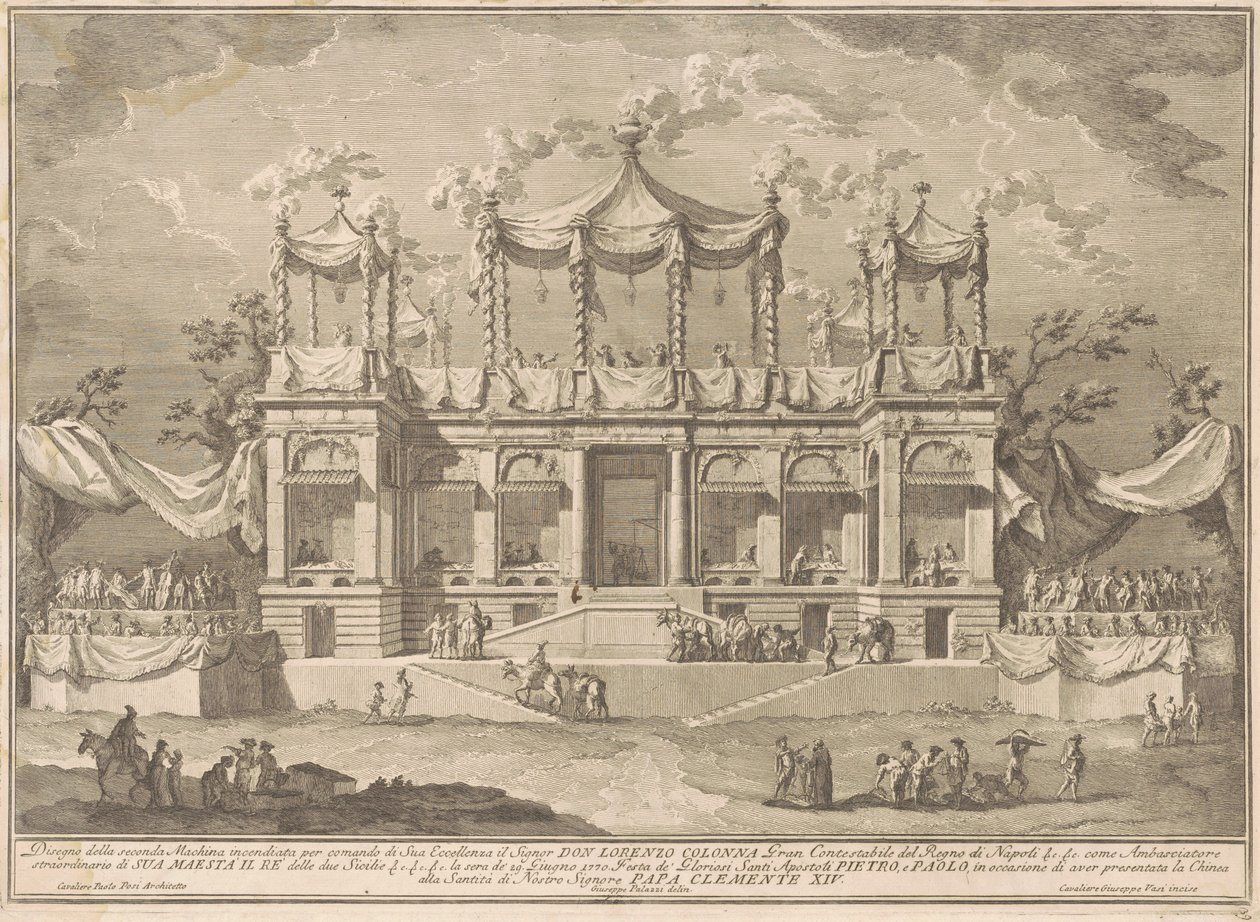 De Seconda Macchina voor de Chinea van 1770: De vismarkt portiek door Giuseppe Vasi, after Giuseppe Palazzi, after Paolo Posi