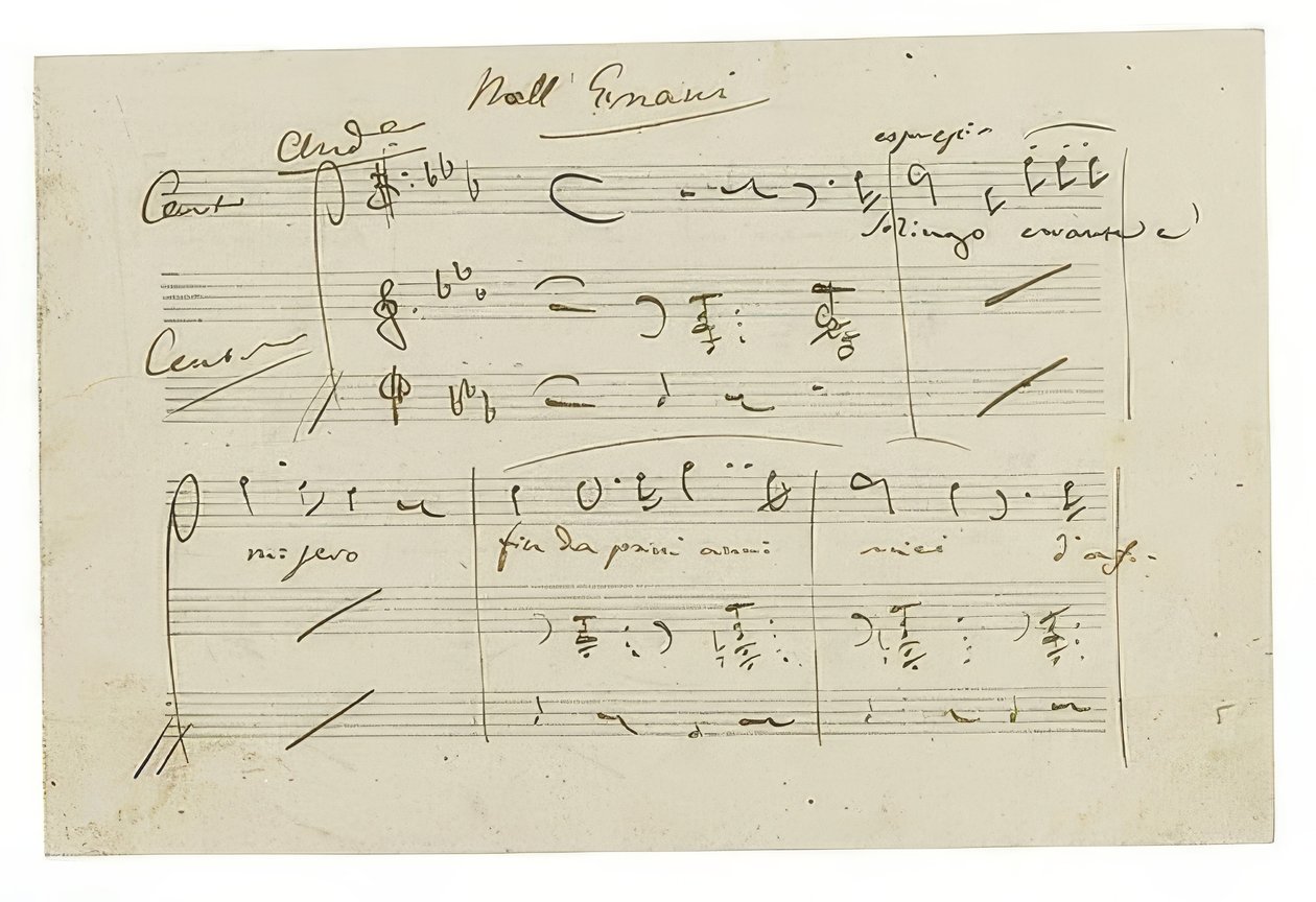 Autograaf: Opera Ernani, Finalarie Solingo, errante e misero door Giuseppe Verdi