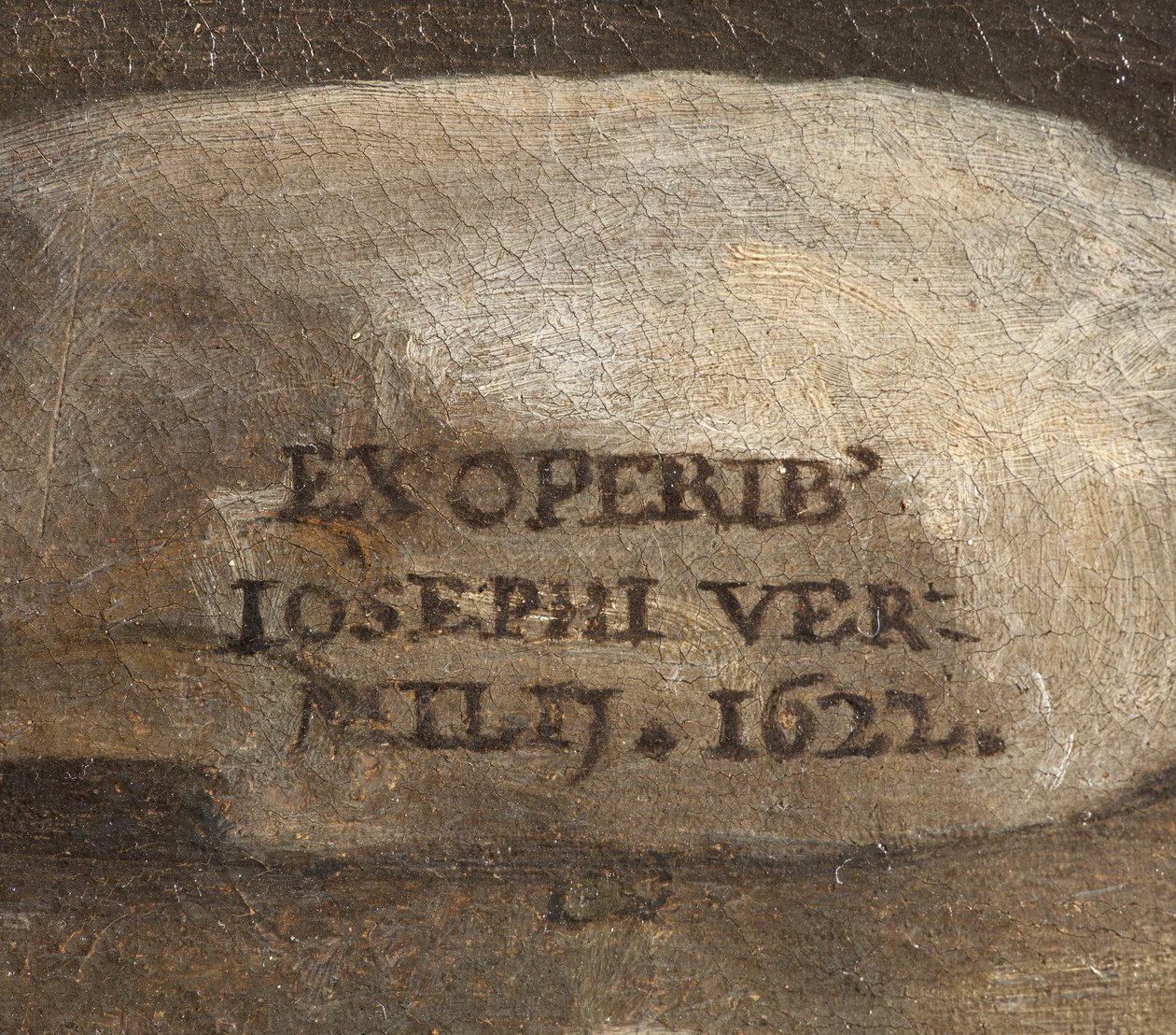 Handtekening van de Kunstenaar, Geboorte van Christus (detail) door Giuseppe Vermiglio
