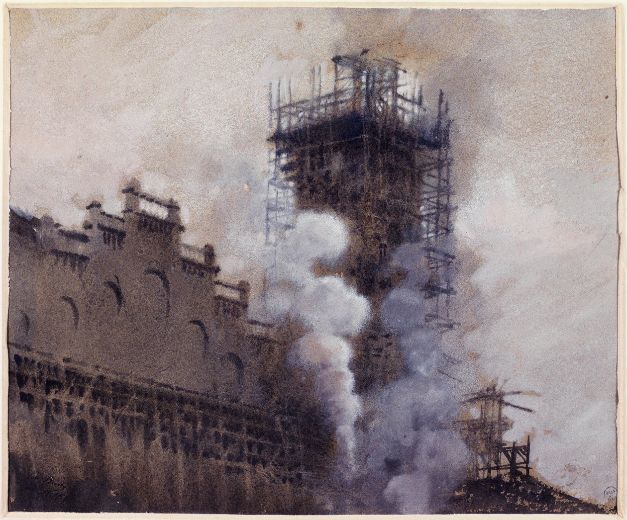 De bouw van het Trocadéro in 1876 door Giuseppe de Nittis