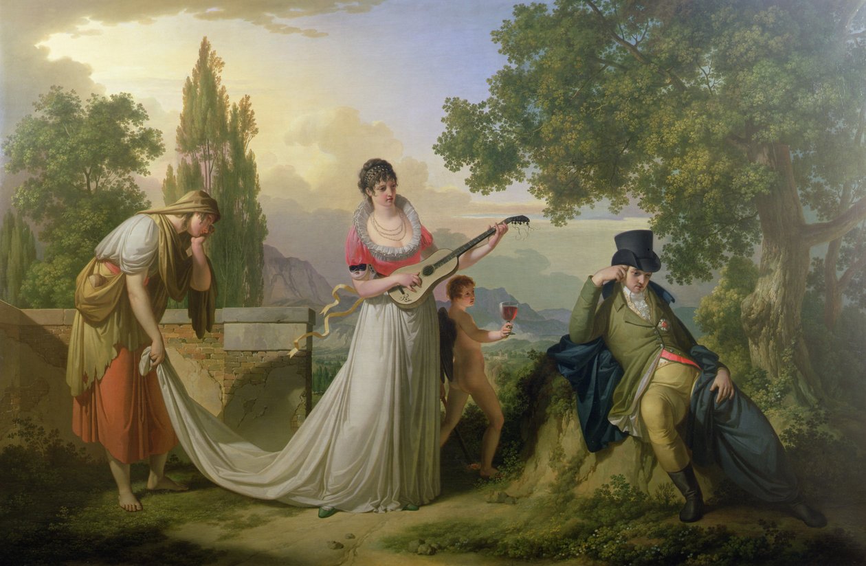 Een romantische allegorische scène door Giuseppe or Josef Grassi