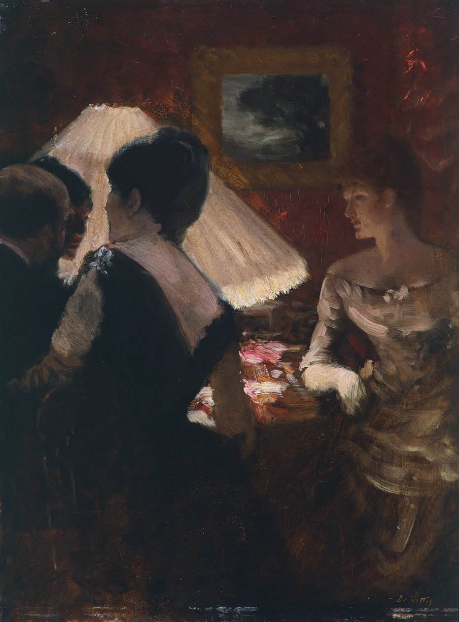 Rond de lampenkap door Giuseppe or Joseph de Nittis