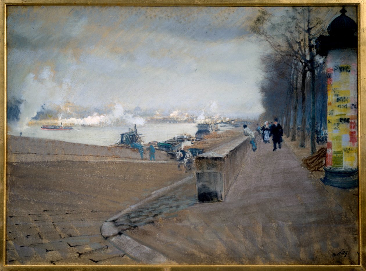 De Seine in Parijs door Giuseppe or Joseph de Nittis