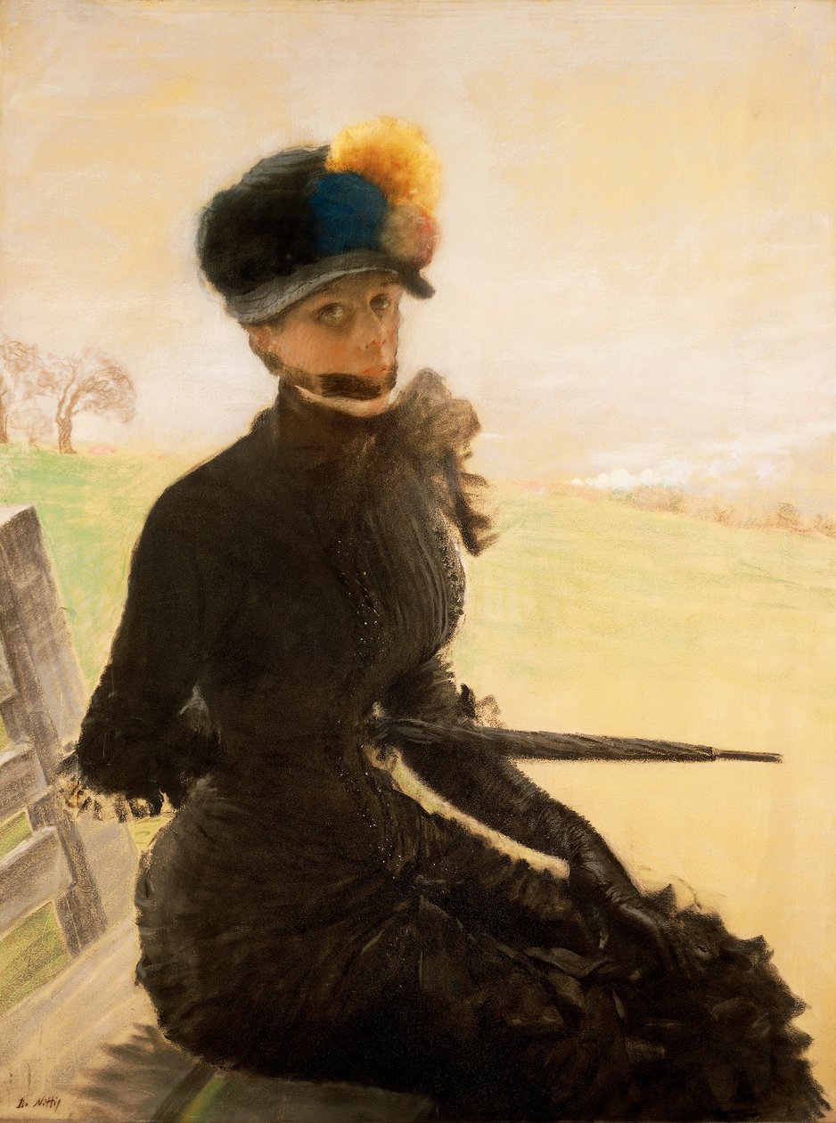 La femme aux pompons (Een vrouw met pompon) door Giuseppe or Joseph de Nittis