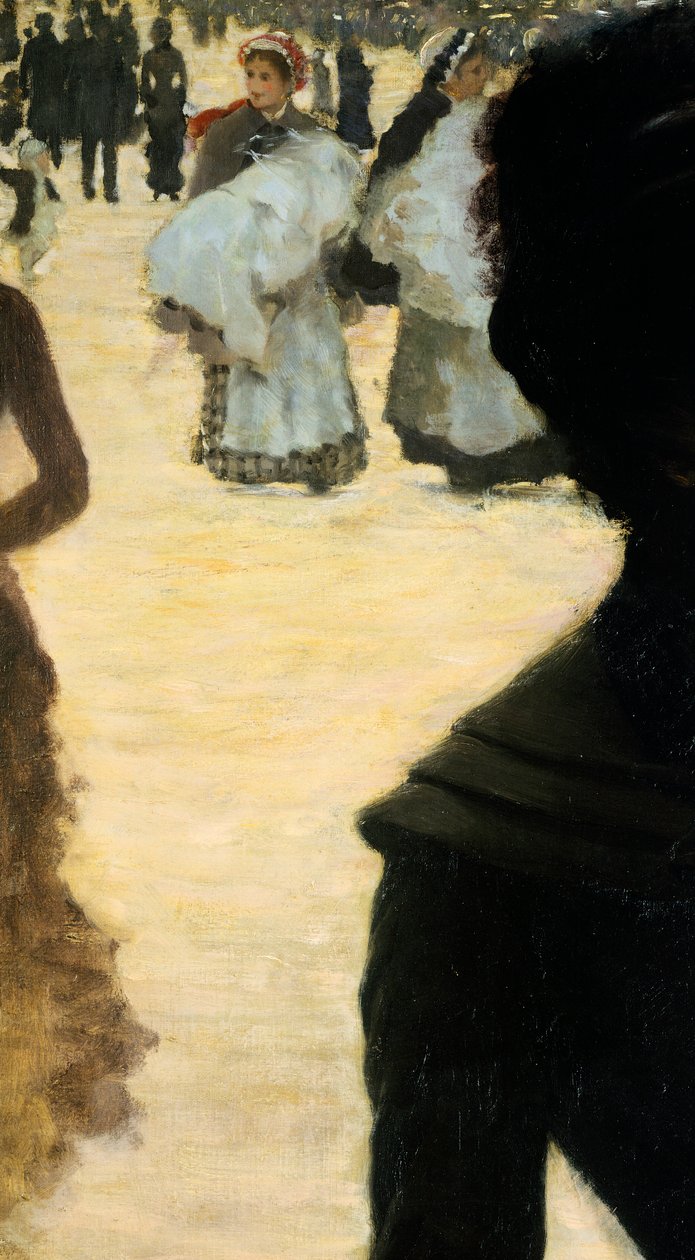 Terugkeer uit het Bois de Boulogne, Dame met een hond (detail) door Giuseppe or Joseph de Nittis