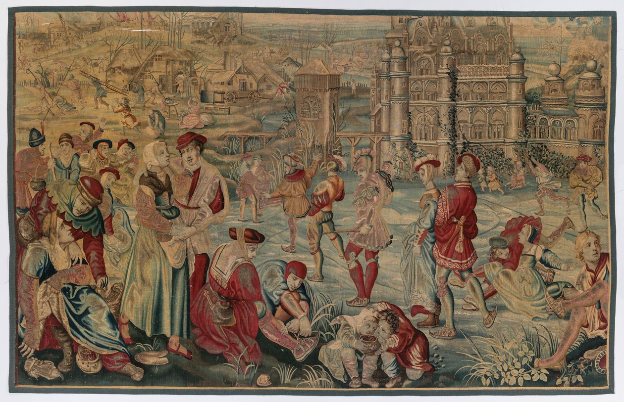 Winter: Schaatsscène uit Set van Vier Seizoenen, late 1600s - vroege 1700s door Gobelins