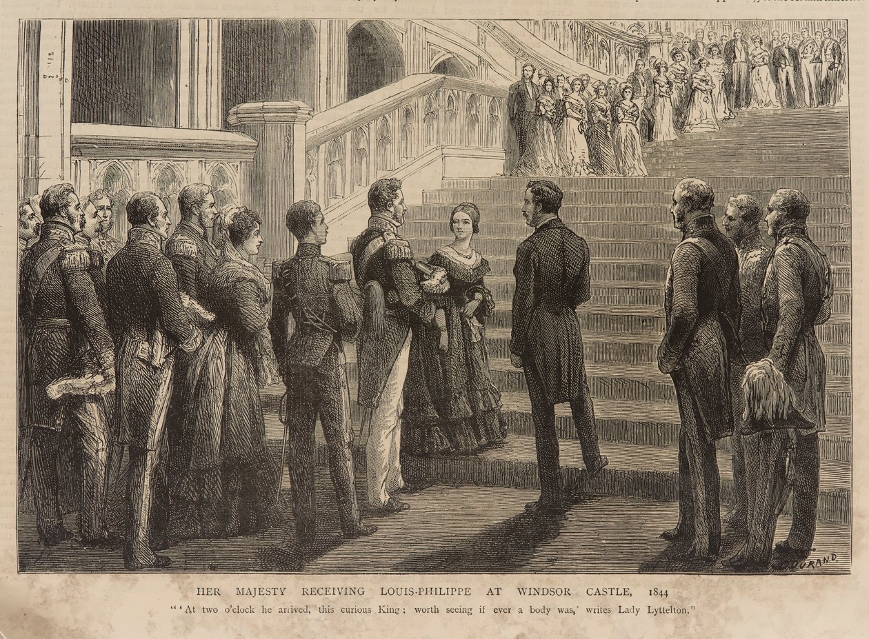 Koningin Victoria ontvangt koning Louis Philippe in Windsor Castle door Godefroy Durand