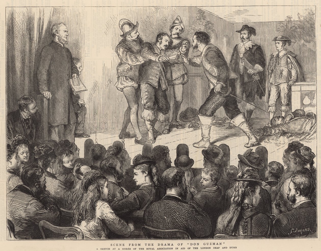 Scène uit het drama van Don Guzman (gravure) door Godefroy Durand