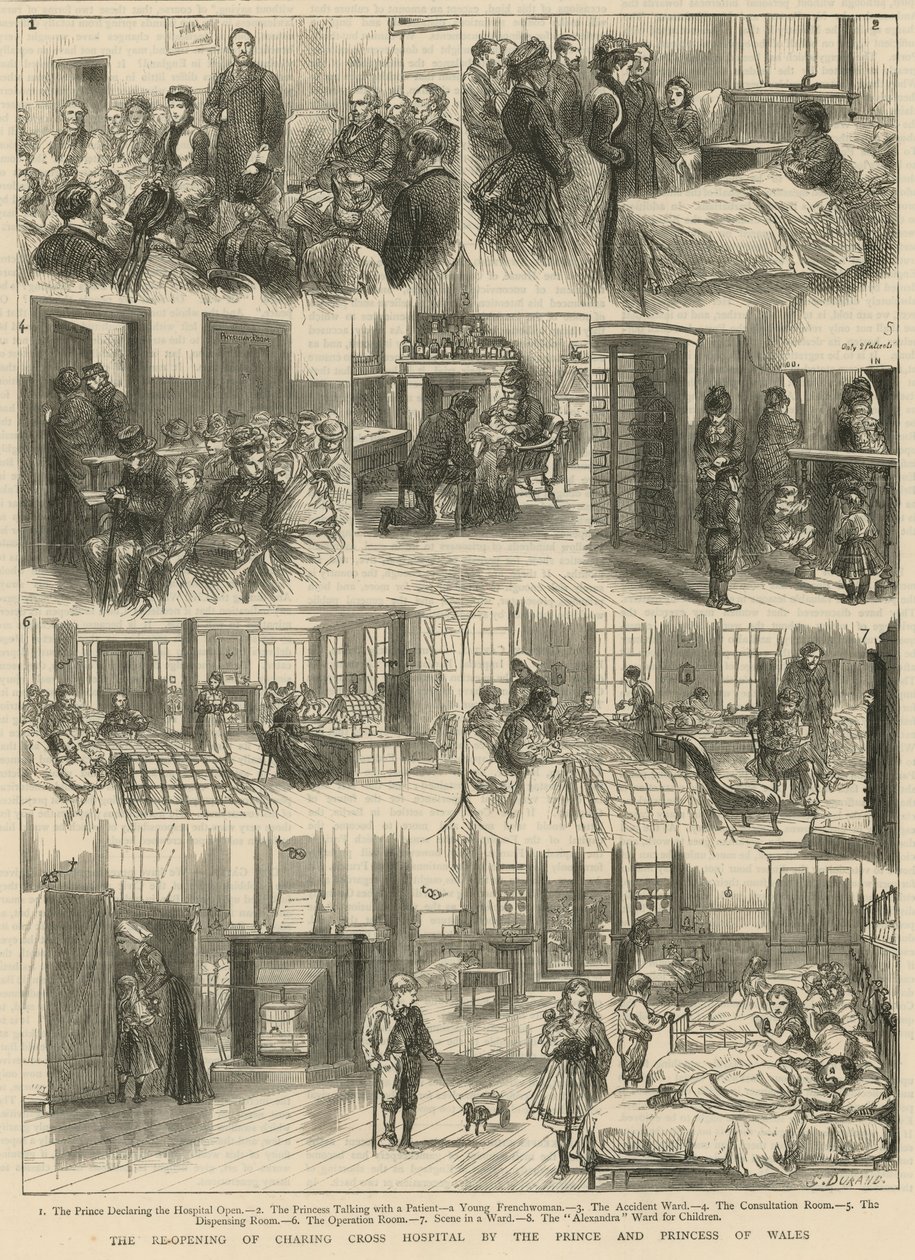 De heropening van Charing Cross Hospital door de Prins en Prinses van Wales (gravure) door Godefroy Durand