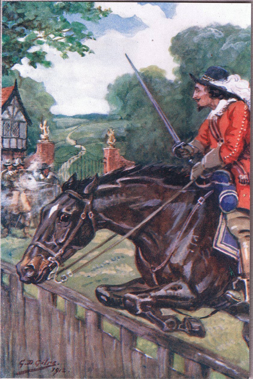 De Romantiek van Britonmarte: Maar ze haalde de eikenhouten tafel net, uit Gedichten van Adam Lindsay Gordon gepubliceerd door T. N. Foulis, 1912 door Godfrey Douglas Giles