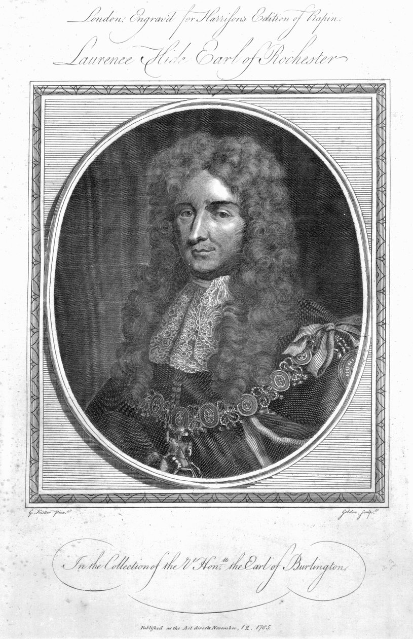 Laurence Hyde, 1e graaf van Rochester, gegraveerd door John Goldar, 1785 door Godfrey Kneller