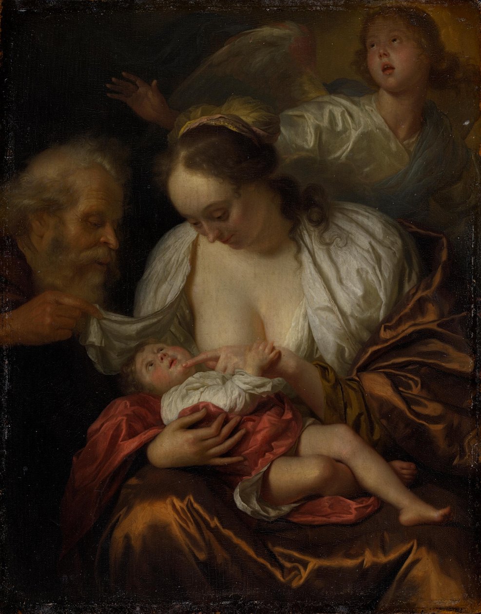 De Heilige Familie met een engel door Godfried Schalcken