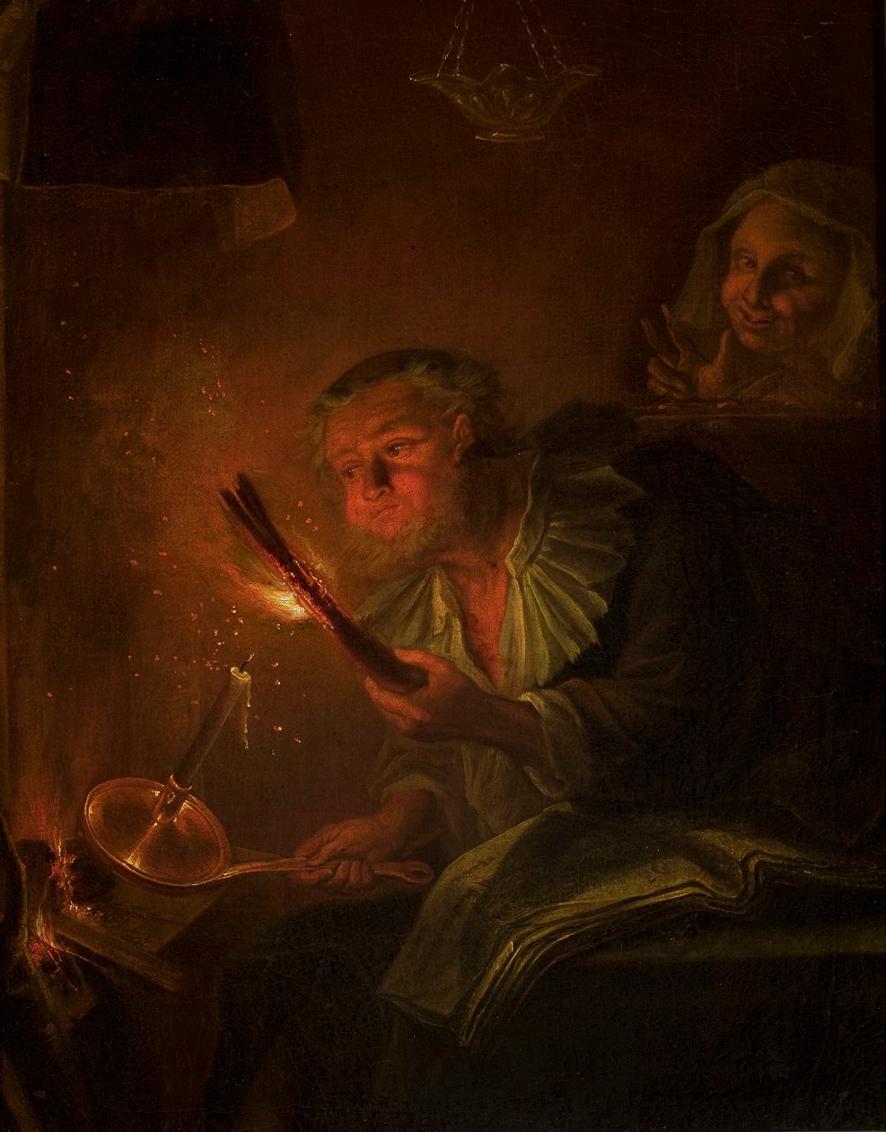 Man met een fakkel door Godfried Schalcken