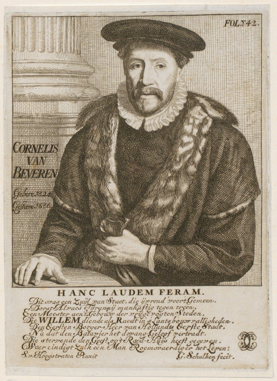 Portret van Cornelis Beveren, burgemeester van Dordrecht door Godfried Schalcken