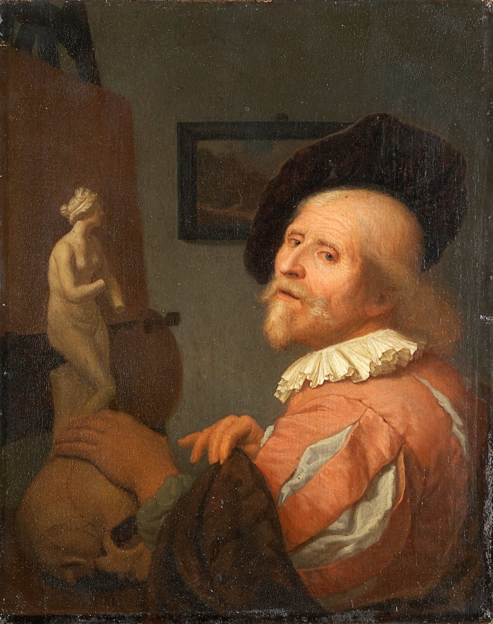 Portret van een kunstenaar in zijn atelier door Godfried Schalcken