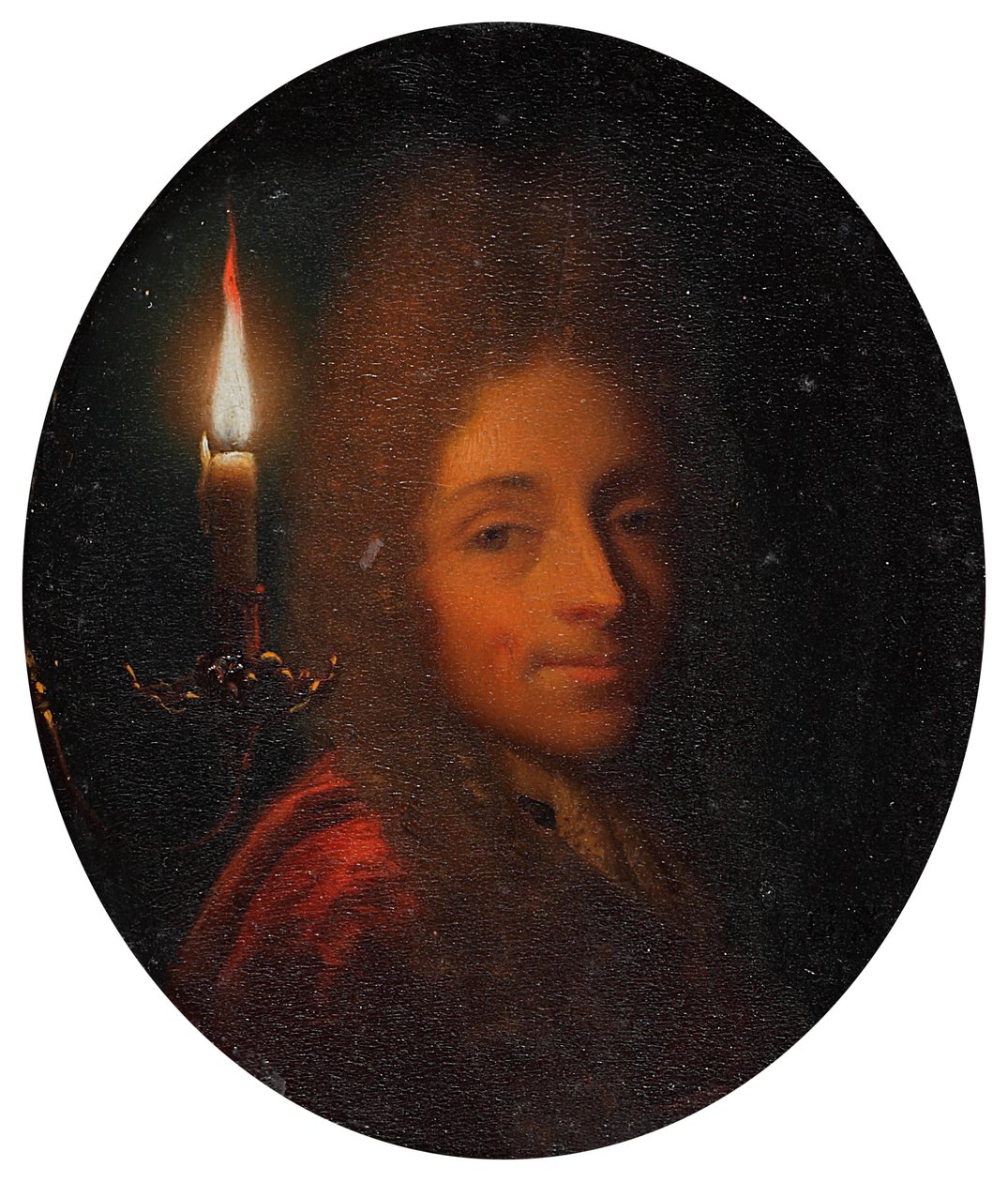 Zelfportret met brandende kaars door Godfried Schalcken