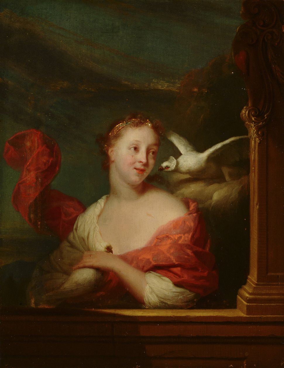 Jonge vrouw met duiven (Venus?) door Godfried Schalcken