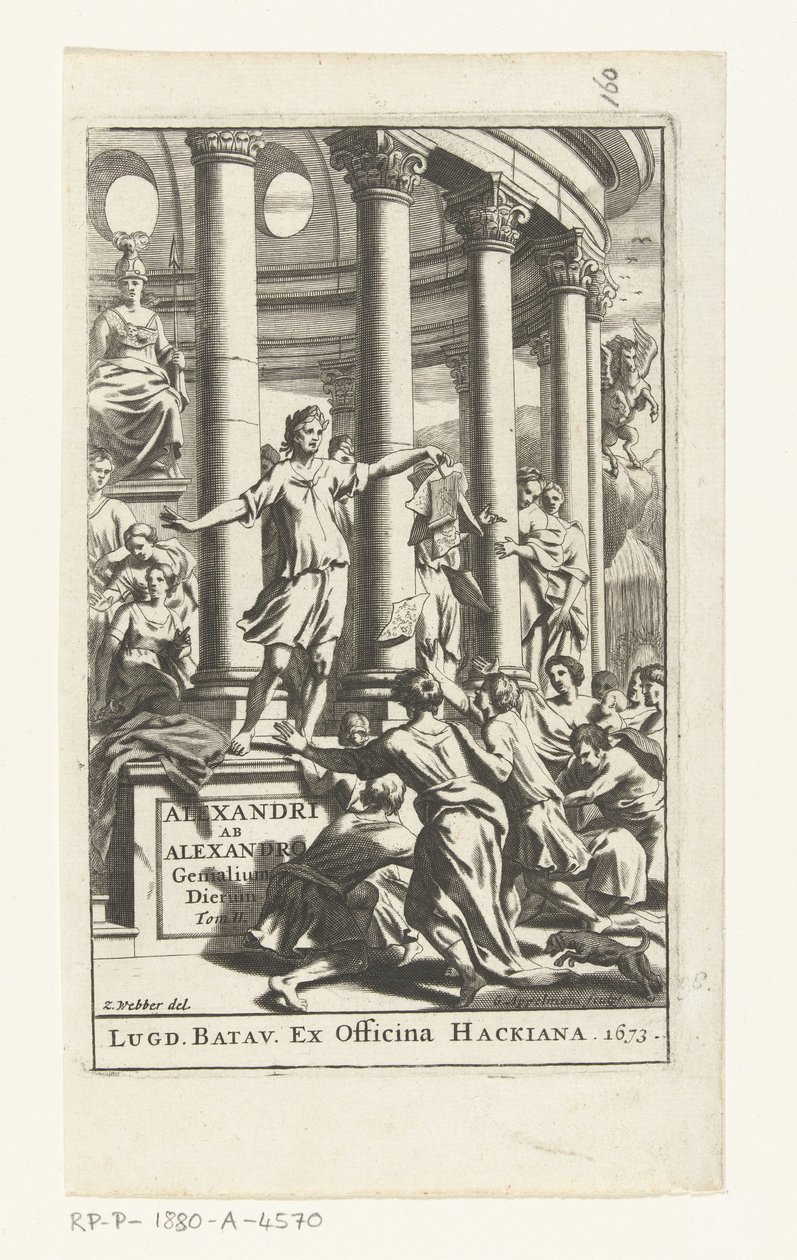 Titelpagina voor Alexander ab Alexandro, Genialium dierum, deel 2, 1673 door Gonsales Appelmans (attributed to)
