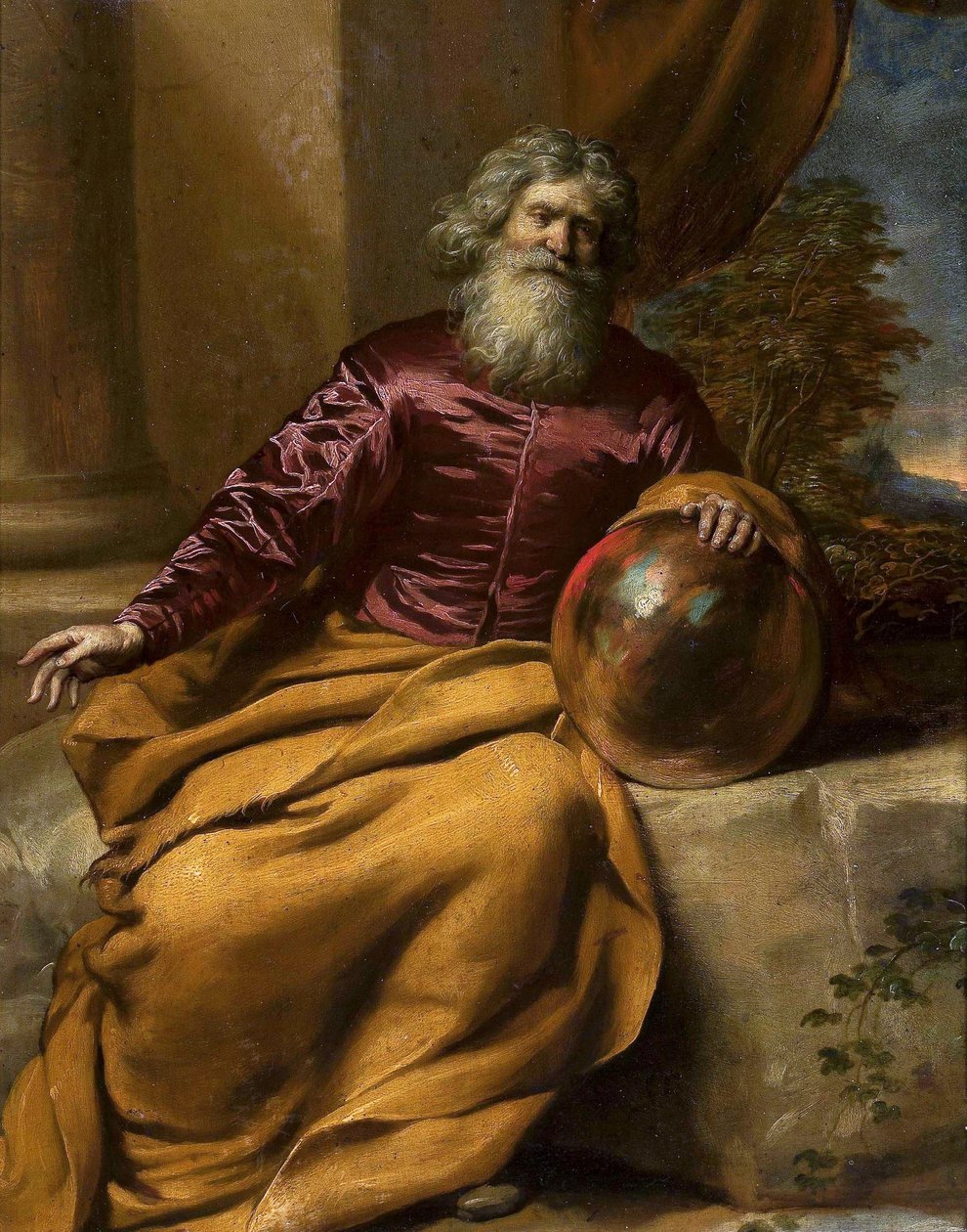 Oude man met een bol (Archimedes) door Gonzales Coques