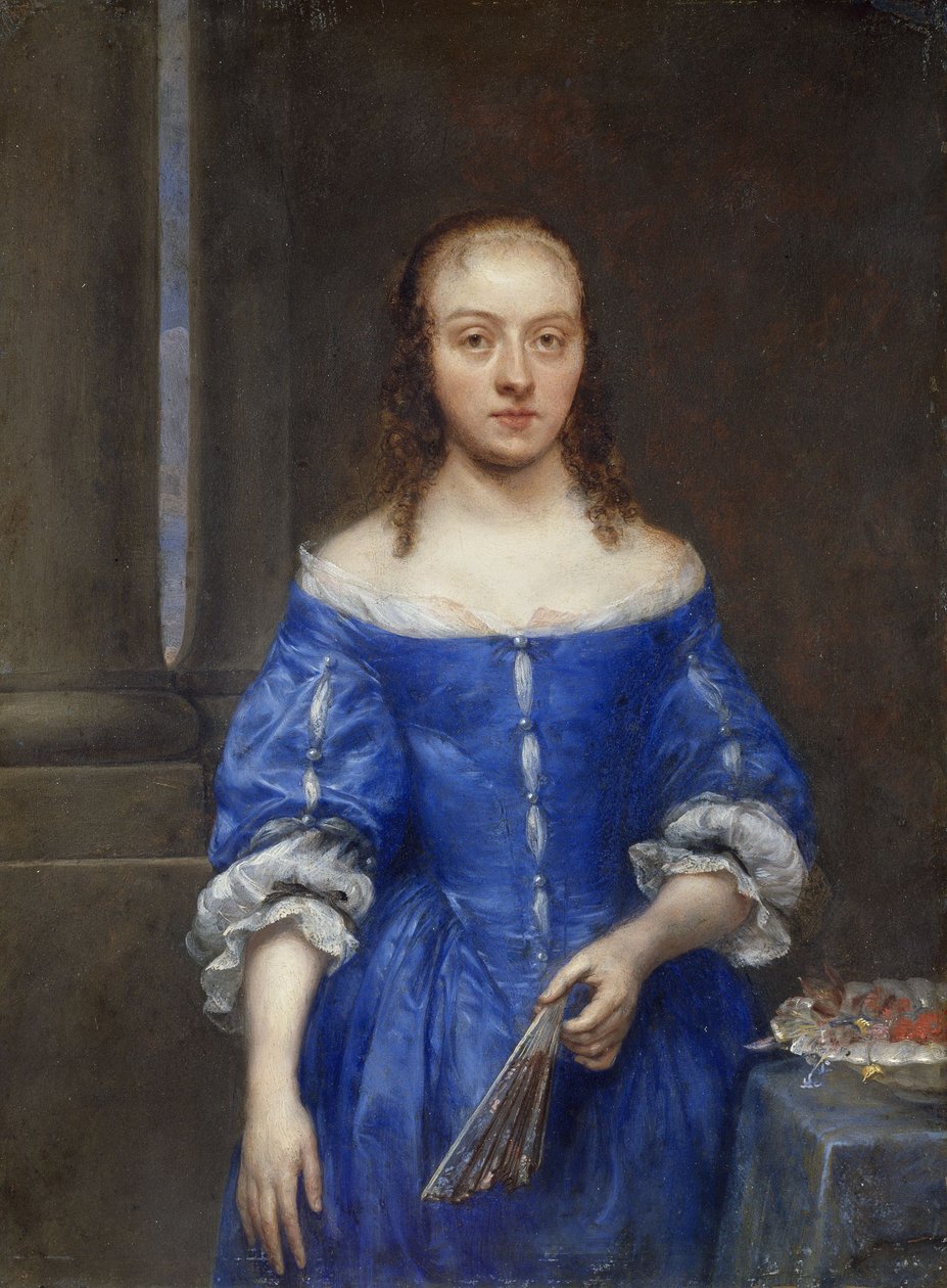 Portret van een vrouw in een blauwe jurk door Gonzales Coques