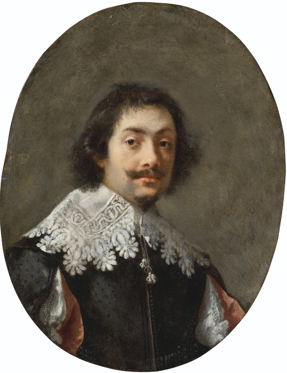 Portret van een man, borstomvang, in een wambuis met ingesneden mouwen en een kanten vallende band door Gonzales Coques
