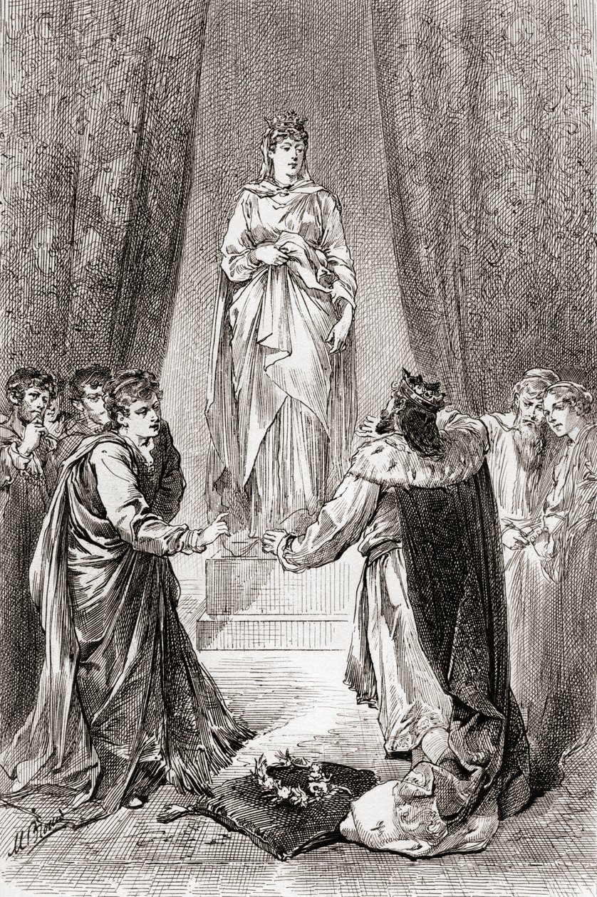 Een scène uit William Shakespeares toneelstuk The Winters Tale, Act V, Scene 3 door Gordon Frederick Browne