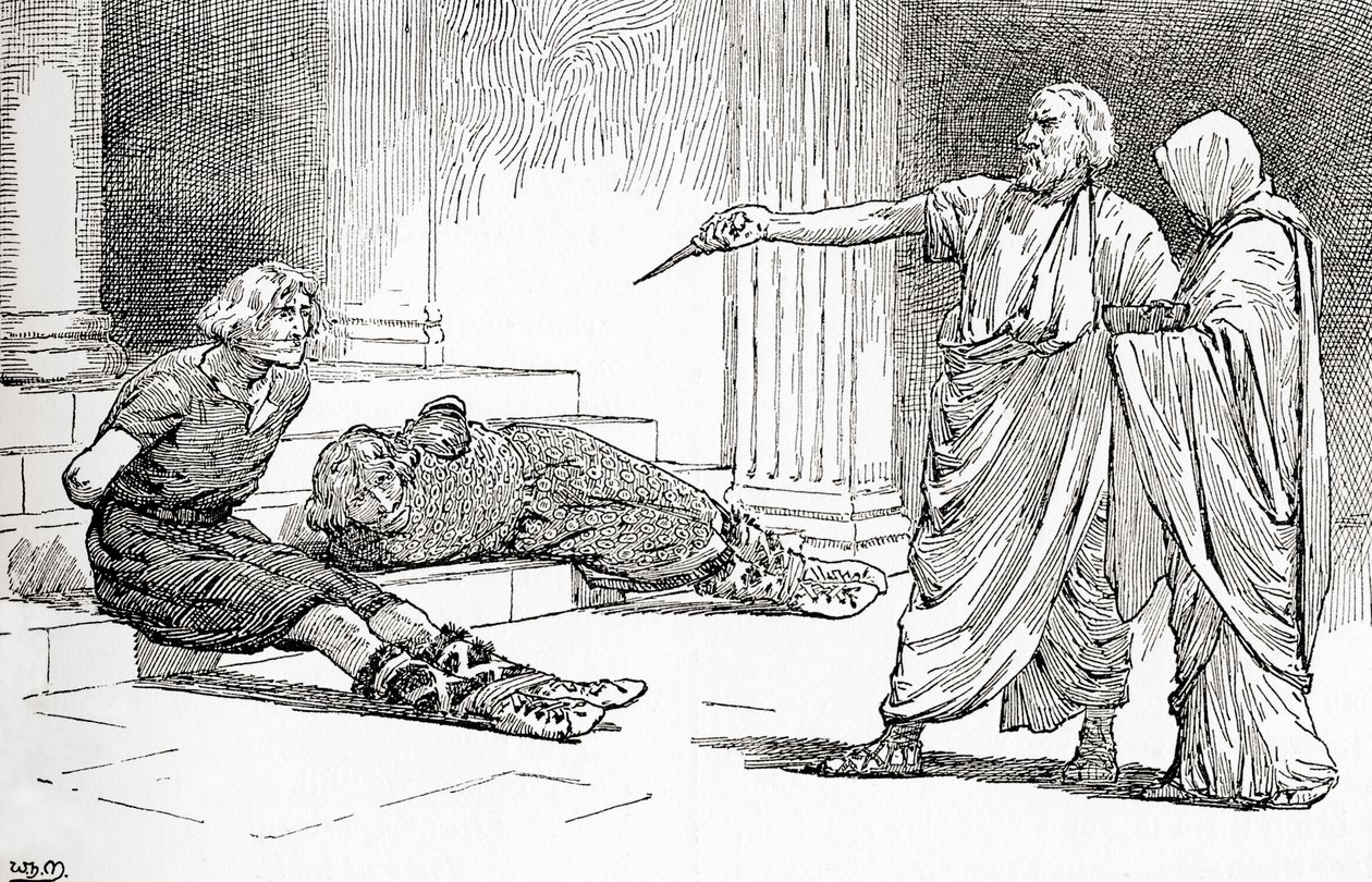 Een scène uit William Shakespeares toneelstuk Titus Andronicus, Act V, Scene 2 door Gordon Frederick Browne